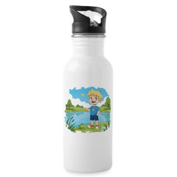 Bouno the Little Adventurer at the Lake - Children's Comic - Water bottle with straw - white - Right
