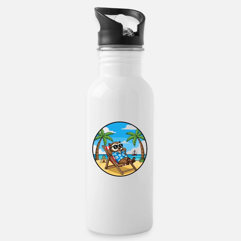 Coole Eulenstrandurlaub-Sommervibes - Trinkflasche mit integriertem Trinkhalm - Weiß