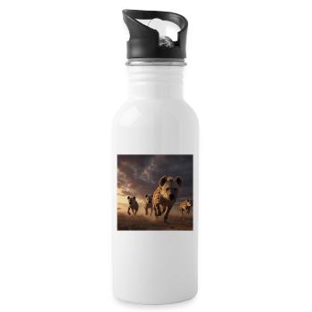 Hyenas Group Savannah Wildlife Design - Water bottle with straw - white - Right