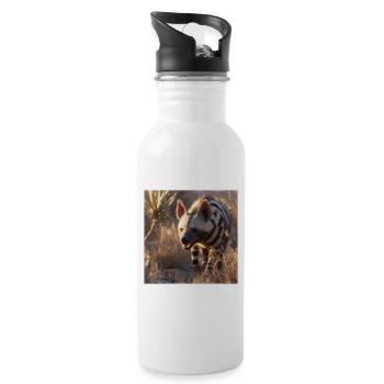 Striped Hyena Desert Wildlife Nature Design - Water bottle with straw - white - Right