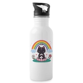 Zen-Katze auf Lotus und Regenbogen - Trinkflasche mit integriertem Trinkhalm - Weiß - Rechts