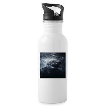 Great White Shark Attack Ocean Design - Water bottle with straw - white - Right