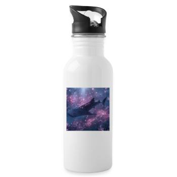 Whale shark in a magical sea of flowers Fantasy Design - Water bottle with straw - white - Right