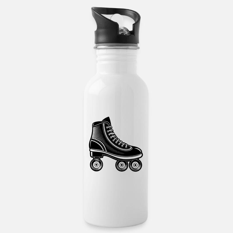 Rollschuh - Trinkflasche mit integriertem Trinkhalm - Weiß