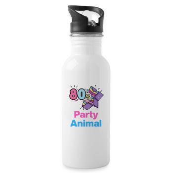 80s Party, Animal – Neon-Wild! - Trinkflasche mit integriertem Trinkhalm - Weiß - Rechts