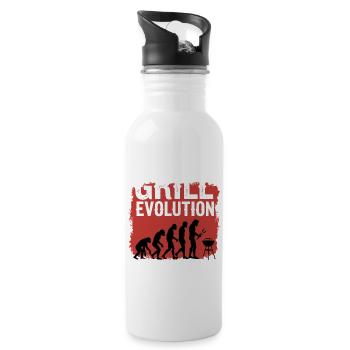 Grill Evolution Lustiger Grillmeister Spruch - Trinkflasche mit integriertem Trinkhalm - Weiß - Rechts