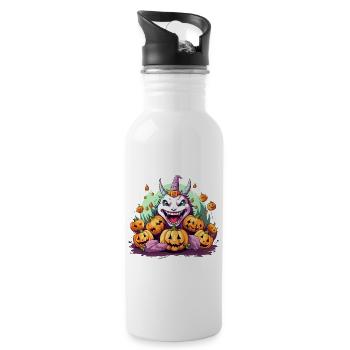 Halloween Witch with Pumpkins - Water bottle with straw - white - Right