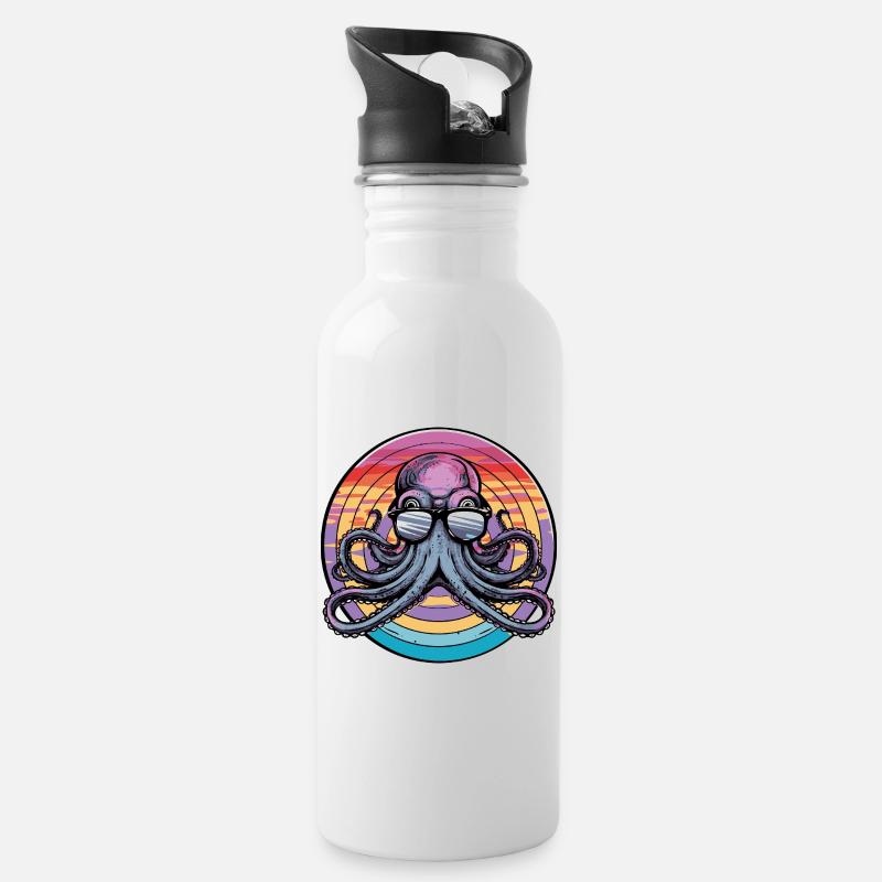 Octopus Retro Surf - Gourde avec paille intégrée - blanc
