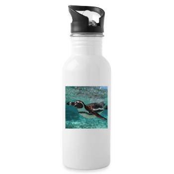 Penguin Underwater Turquoise Ocean Nature Design - Water bottle with straw - white - Right