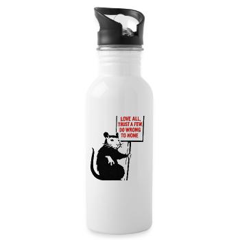 Ratte mit Protest-Schild - Trinkflasche mit integriertem Trinkhalm - Weiß - Rechts