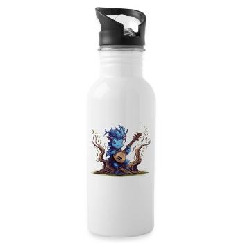 Blue leprechaun with lute in the forest - Water bottle with straw - white - Right