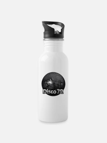 Disco72 Spiegelkugel Motiv - Trinkflasche mit integriertem Trinkhalm - Weiß
