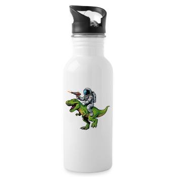 Astronaut auf Dino: Laserjagd - Trinkflasche mit integriertem Trinkhalm - Weiß - Rechts