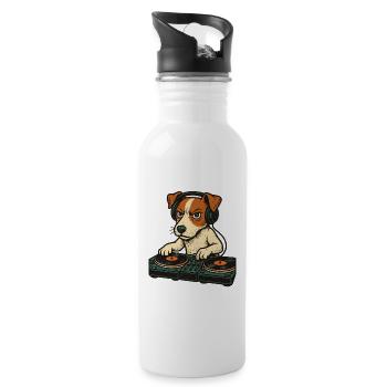 Jack Russell Terrier DJ Platines Cadeau Techno - Gourde avec paille intégrée - blanc - Droite
