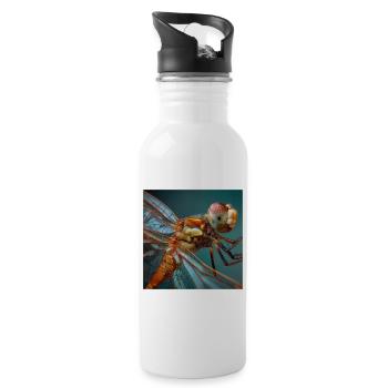 Dragonflies Macro Portrait Wildlife Graphic - Water bottle with straw - white - Right