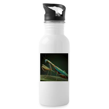 Iridescent Mantis in Macro Style - Water bottle with straw - white - Right