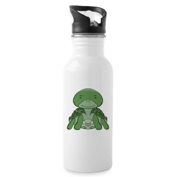 Cute Green Turtle Adorable Kawaii Sea Animal - Water bottle with straw - white - Right