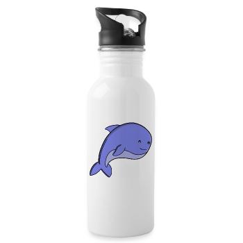 Dessin animé de poisson bleu mignon, dauphin de Kawaii ou marsouin - Gourde avec paille intégrée - blanc - Droite