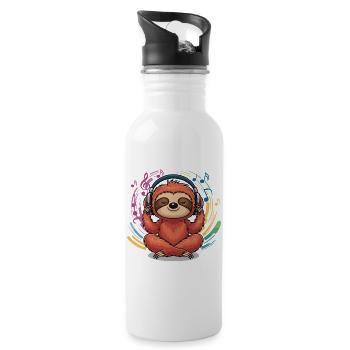 Relaxed sloth with headphones music yoga - Water bottle with straw - white - Right