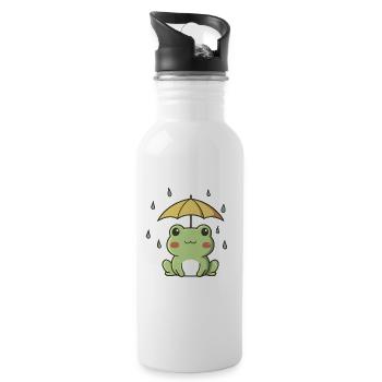Cute Frog in the Rain – Kawaii Animal - Water bottle with straw - white - Right