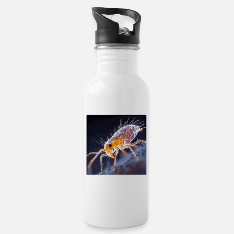Transparenter Floh – Goldene Insekten Makro Kunst - Trinkflasche mit integriertem Trinkhalm - Weiß
