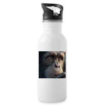 Schimpanse Porträt – Realistischer Affe Fokus - Trinkflasche mit integriertem Trinkhalm - Weiß - Rechts