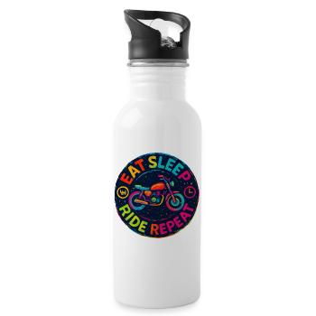 Eat, Sleep Ride Repeat – Motorrad – Biker - Trinkflasche mit integriertem Trinkhalm - Weiß - Rechts