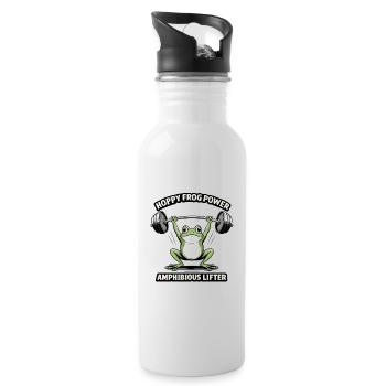 Hoppy Frog Power – Lustiger Fitness Frosch - Trinkflasche mit integriertem Trinkhalm - Weiß - Rechts