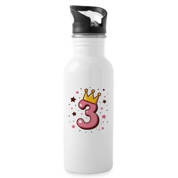 3rd Birthday Little Princess with Crown - Water bottle with straw - white - Right