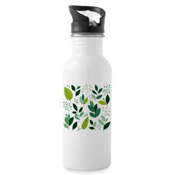 grüne Blätter - Trinkflasche mit integriertem Trinkhalm - Weiß - Rechts