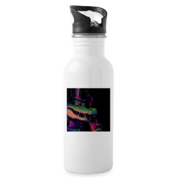 Neon Gentleman Krokodil mit Zylinder & Drink - Trinkflasche mit integriertem Trinkhalm - Weiß - Rechts