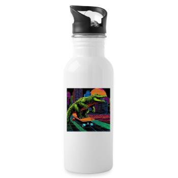 Pixel Art Krokodil – Retro Skater Synthwave - Trinkflasche mit integriertem Trinkhalm - Weiß - Rechts