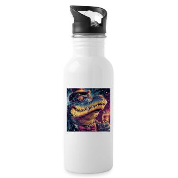 Gentleman Krokodil mit Zylinder & Champus - Trinkflasche mit integriertem Trinkhalm - Weiß - Rechts