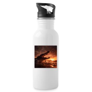 Wildes Krokodil Action Sonnenuntergang Fluss - Trinkflasche mit integriertem Trinkhalm - Weiß - Rechts