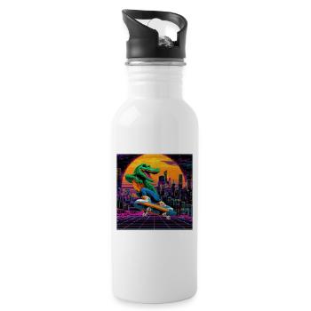 Skating Pixel Krokodil im Retro 80s Synthwave - Trinkflasche mit integriertem Trinkhalm - Weiß - Rechts