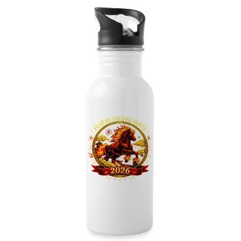 Vintage Chinese Zodiac Horse Shirt 2026 - Water bottle with straw - white - Right