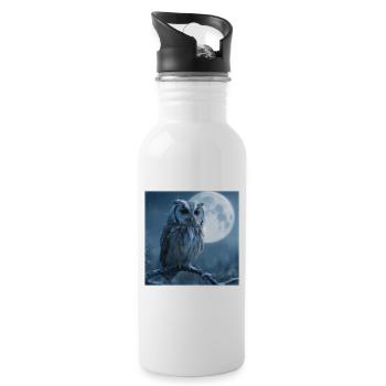 Snow Owl Full Moon Magical Winter Night - Water bottle with straw - white - Right