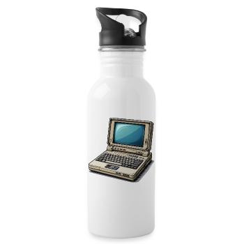 Laptop Retro Computer Vintage Style Illustration - Water bottle with straw - white - Right
