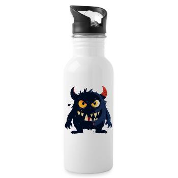 little naughty monster with horns sharp teeth - Water bottle with straw - white - Right