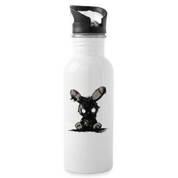 Dunkler Stoffhase – Gothic Plush Motiv - Trinkflasche mit integriertem Trinkhalm - Weiß - Rechts