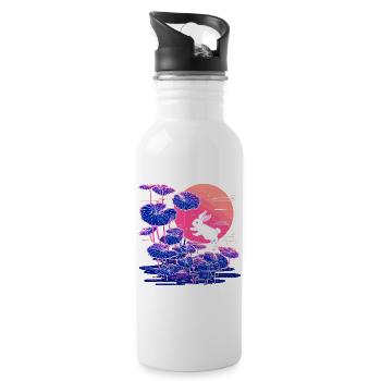 Neon bunny lotus forest in the evening light - Water bottle with straw - white - Right