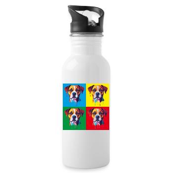 Pop Art Dog Four-Color - Water bottle with straw - white - Right