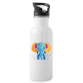 Bunter Elefantenkonfetti - Trinkflasche mit integriertem Trinkhalm - Weiß - Rechts