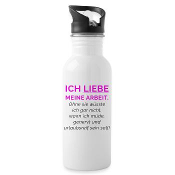 Ich liebe meine Arbeit Neon Pink - Trinkflasche mit integriertem Trinkhalm - Weiß - Rechts