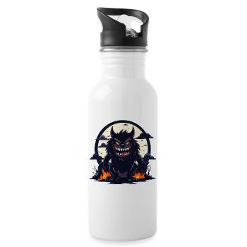 Moonlit Night Werewolf Monster with Fire Flames - Water bottle with straw - white - Right