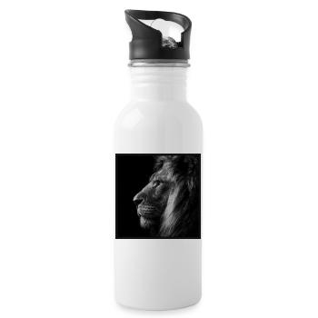 Majestic Lion Noble Black and White Portrait - Water bottle with straw - white - Right