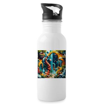 Colorful Dream World Dinosaur - Water bottle with straw - white - Right