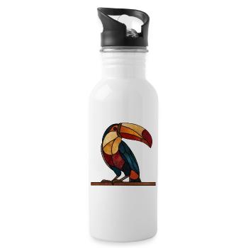 Toucan in Glass Mosaic Style Artful Bird Design - Water bottle with straw - white - Right