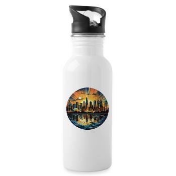 Sonnenuntergangsstadt am Wasser - Trinkflasche mit integriertem Trinkhalm - Weiß - Rechts