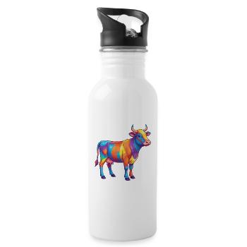 Bunte Kuh-Regenbogen-Pop-Art-Aquarell - Trinkflasche mit integriertem Trinkhalm - Weiß - Rechts